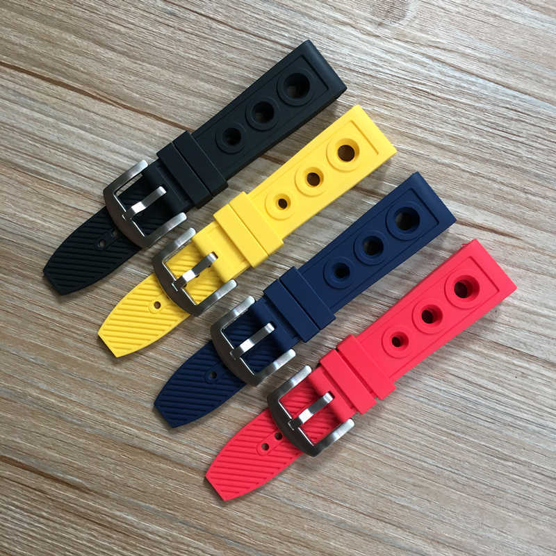 

Watch Bands Soft Silicone Rubber band 22mm 24mm Black Blue Red Yellow Strap For Breitling navitimer avenger T221213