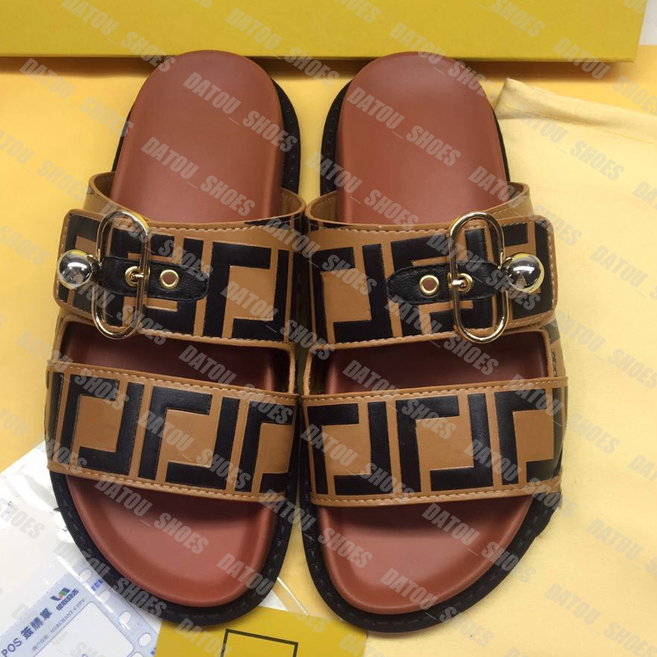 

Leather Brown Slipper For Man Designer Women F Flat Slides Designers Flatform Sandals Mens Flip Flops Casual Sliders Luxury Slipper, Dark brown