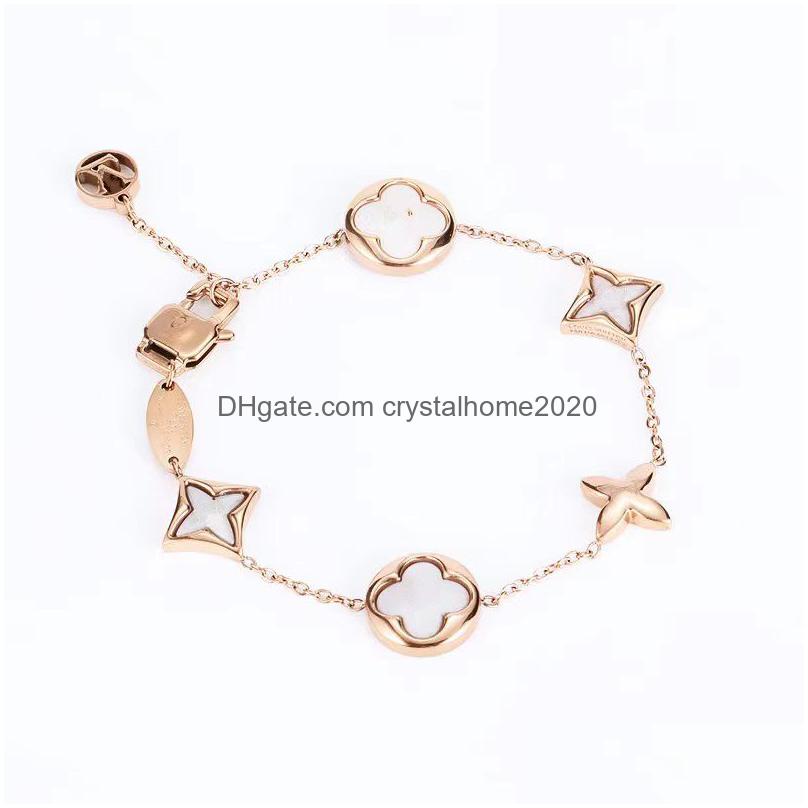 

Bangle Flower Lock Bracelets Letter V Titanium Steel Designer For Women Men Luxury Jewlery Gifts Woman Girl Gold Sier Rose Wholesale Dhpxj