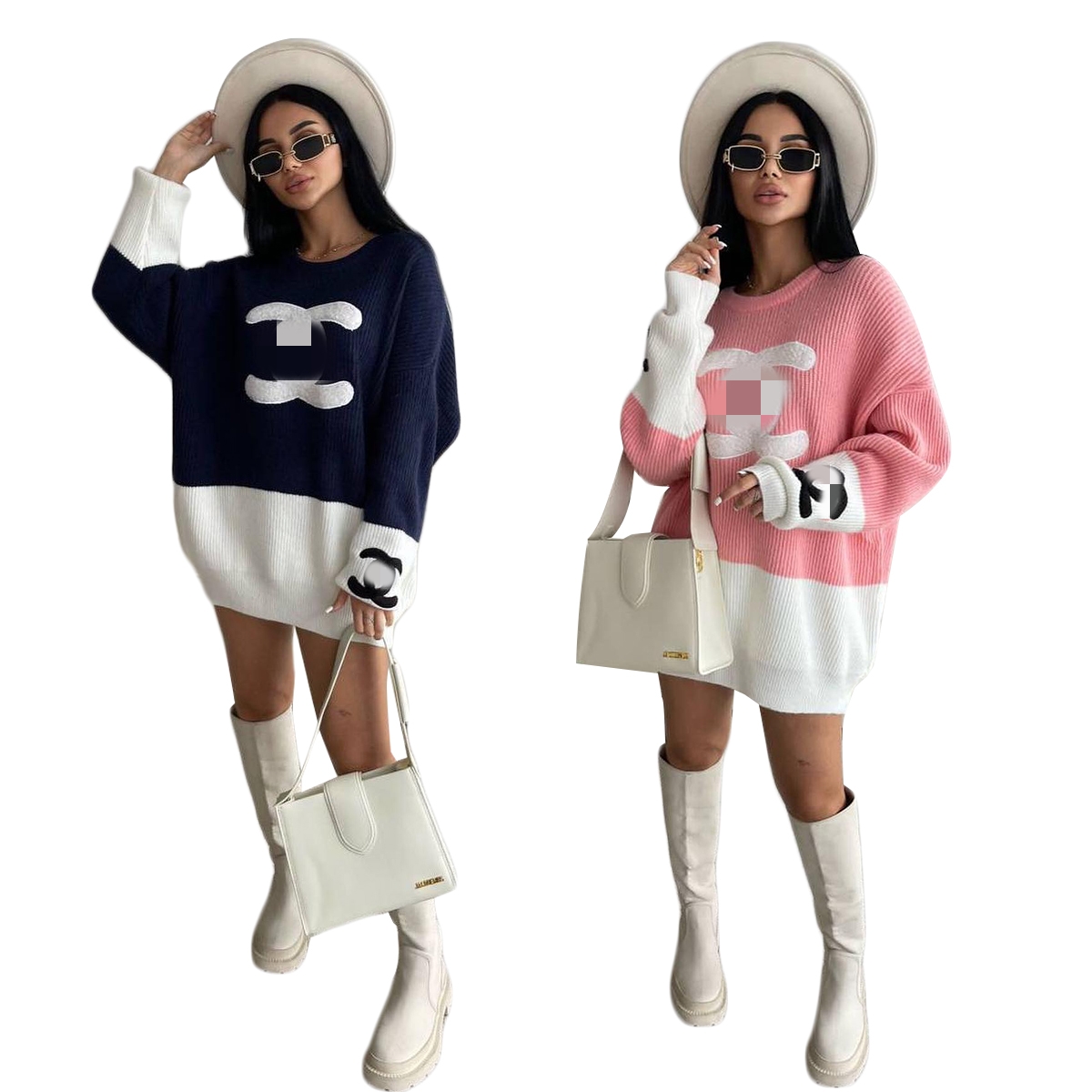 

2023 Woolen Sweaters Women Casual Loose Knitted Sweater Short Mini Dresses Lady Warm Outerwear Free Ship, Blue cc