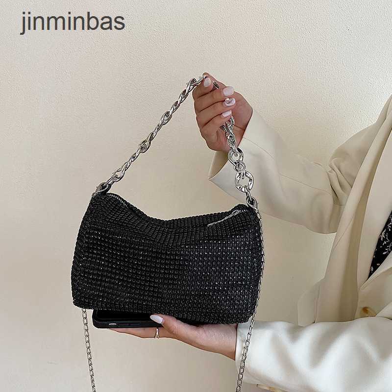 

2023 Fashion Diamond Bag 60% Discount Wholesale Retail New Texture Rhintone Small Personality One Shoulder Portable Msenger Foreign Style Chain Women's, Silver8