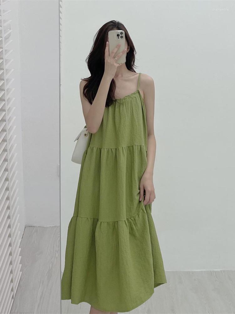 

Casual Dresses Summer Vintage Strap For Women 2022 Korean Style Loose Sleeveless Camisole Beach Party Midi Dress Elegant, Black
