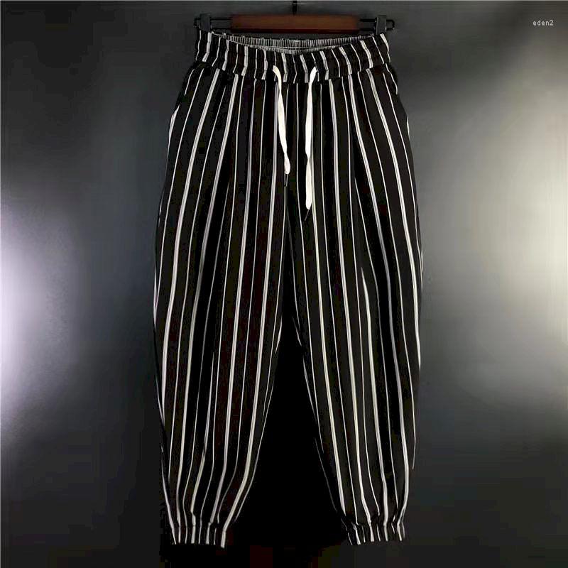 

Women's Pants Women's Cropped Trousers Summer Striped Harem Loose Casual Men Korean Feet Personality Fashion Wild Foot, Black