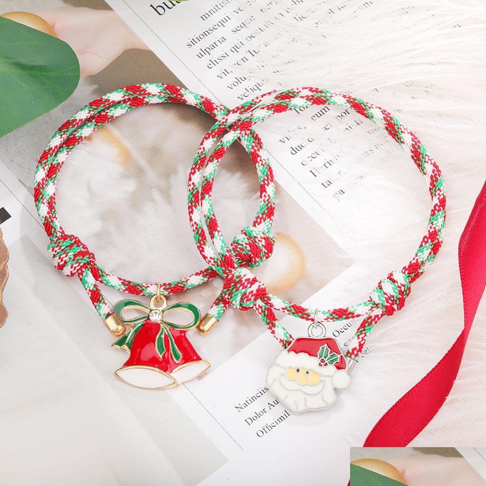 

Chain Fashion Christmas Tree Santa Claus Rope Pendant Bracelets For Women Men Rainbow Parentchild Handmade Woven Couple Friendship B Dhkaf