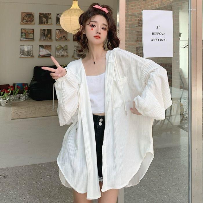 

Women' Trench Coats Sun Protection Clothing Women' Summer 2022 Korean Version Loose Thin Section Hooded Air Conditioning Cardigan, White