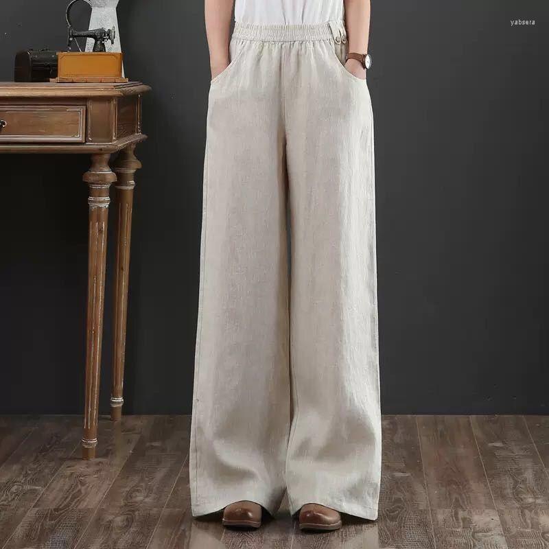 

Women's Pants 2022 Plus Size High Waisted Women Cotton Linen Casual Orange Wide Leg Loose Trousers Female Gray Elegant Streetwear, Beige