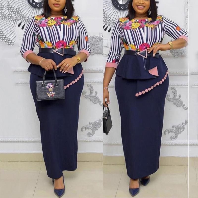 

Casual Dresses African Ladies Elegant Vintage Printed Half Sleeve High Waisted Fashion Luxury Evening Night Party Club Vestidos Mujer, Blue dress