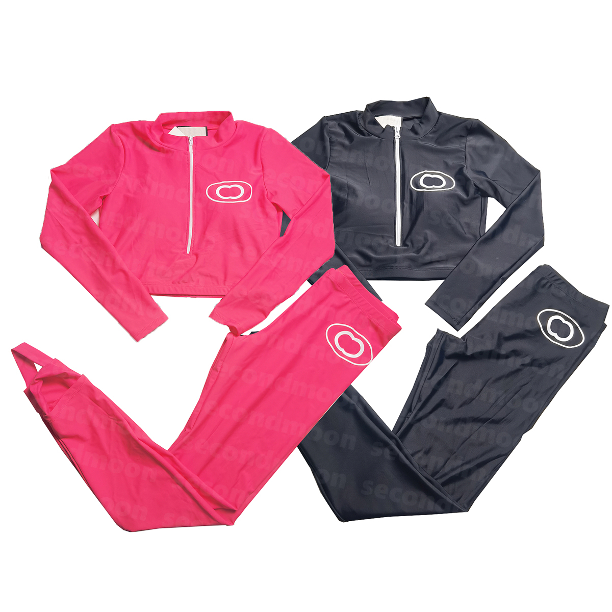 

Women Tracksuits Long Sleeve Yoga Outfit Autumn Winter Tracksuit Half Zipper Coat Skinny Yoga Leggings, Black