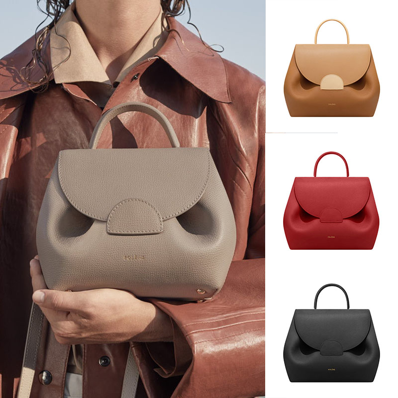 

Polene bag Full-Grained/Smooth Leather Nano handbag women's Designer luxury shoulder crossbody bags portable female bags poleno Paris Purse, Trio blush