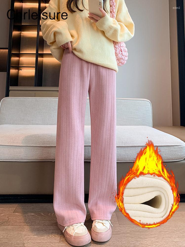 

Women' Pants CHRLEISURE Warm Straight Winter Casual Loose High Waist Women Trousers Autumn Elastic Slim All-Match Wide Leg, White thin