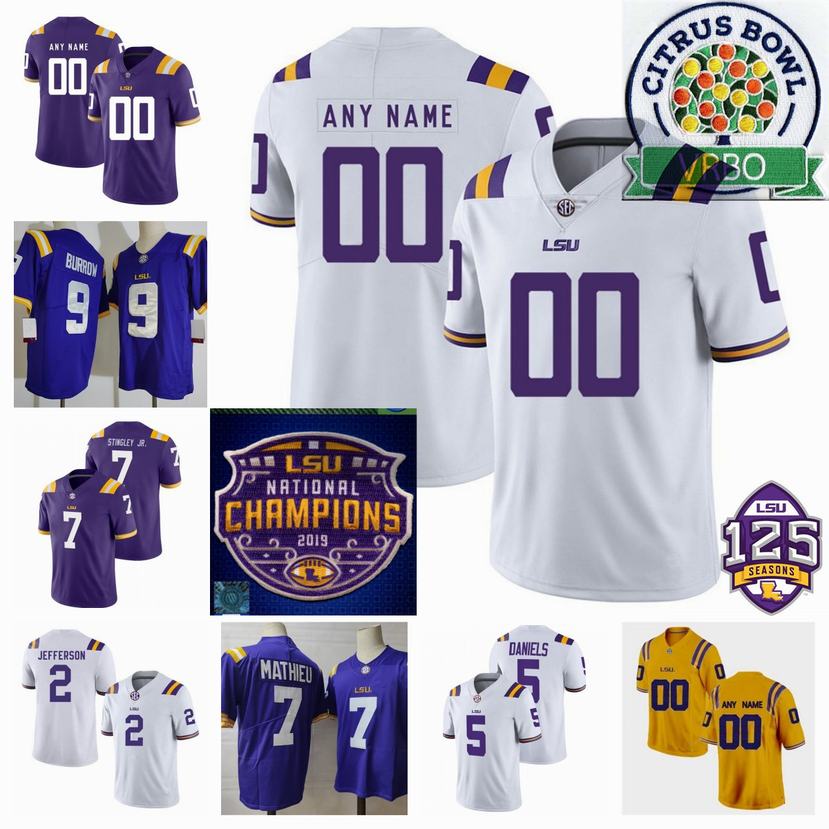 

Shelton Sampson Jr. LSU Tigers Football Jersey Matt Jayne Aristotle Abraham II Sloan Wright Seth Marcione Deshaun Richardson Fitzgerald West Jr. Stitched LSU jerseys, White/citrus patch