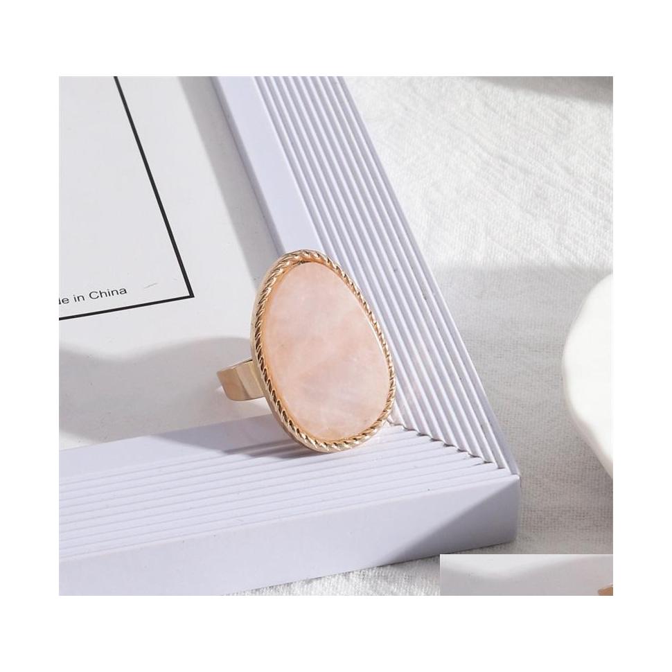 

Cluster Rings Fashion Gold Plated Pink Rose Quartz Crystal Open Geometric Natural Stone Ring For Women Jewelry Gift Drop Delivery Dhgsh