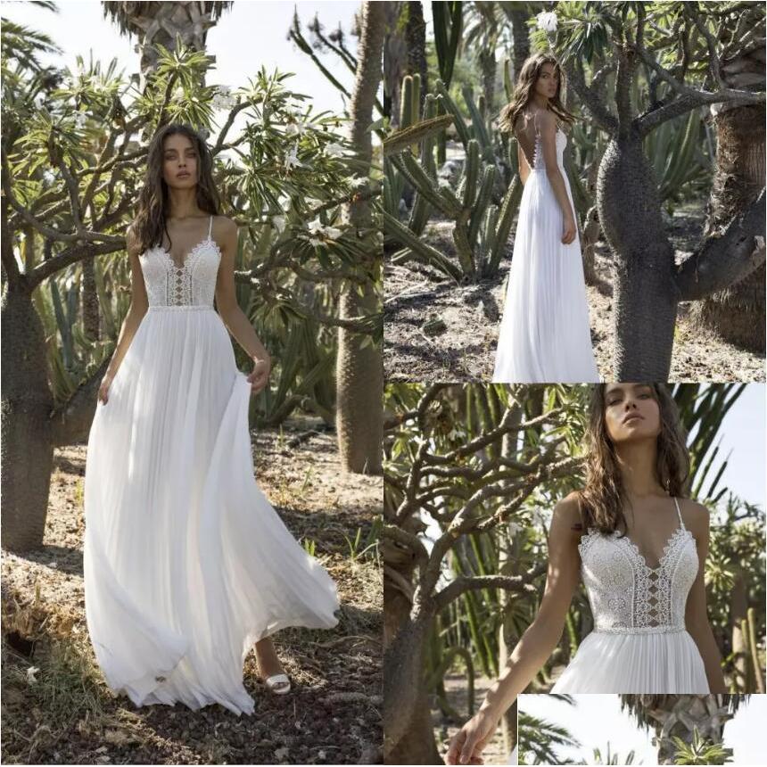 

A-Line Wedding Dresses Asaf Dadush Garden A Line Beads Backless Chiffon Bridal Gowns Boho Lace Tle Dress Vestido De Noiva Plus Drop Dhwfe, White