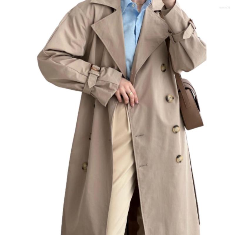

Women's Trench Coats Lady Retro Casual Loose Double-breasted Coat Autumn Overknee 2022 Overcoat With Belt Women's Clothing Office, Camel
