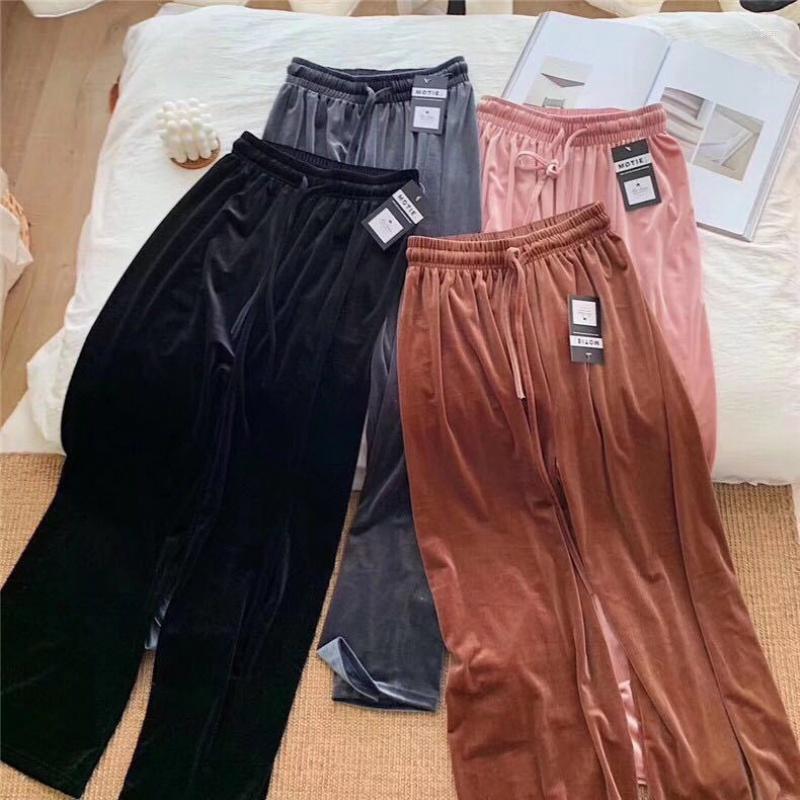 

Women's Pants Pleuche Wide Leg Women's High Elastic Trousers Led Mopping Casual Homewear, Black