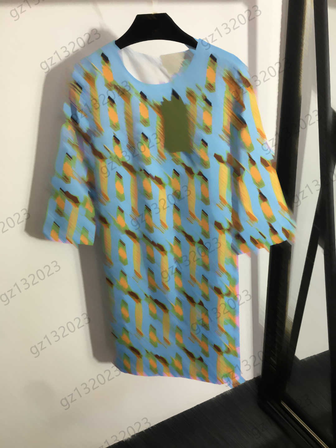 

Casual Dresses Womens Designer Clothing Nail Bead Color Contrast Logo Printing Round Neck Short Sleeves Dress Back Zipper Straight Maxiskit Women Apparel