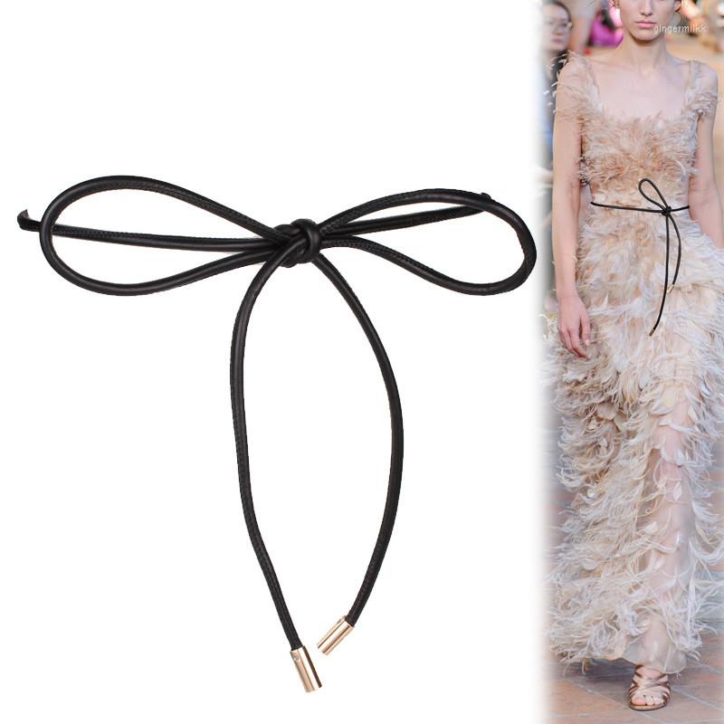 

Belts Soft Genuine Leather Long Women Lambskin Real Sheep Thin Cummerbund Big Bow Knotted Sheepskin Waistbands Dress, Black