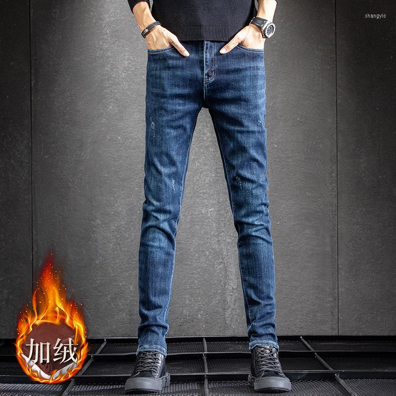 

Men's Jeans 2022 Men's Winter Mid Rise Plush Thickened Small Feet Elastic Slim Thermal Casual Pants, Black
