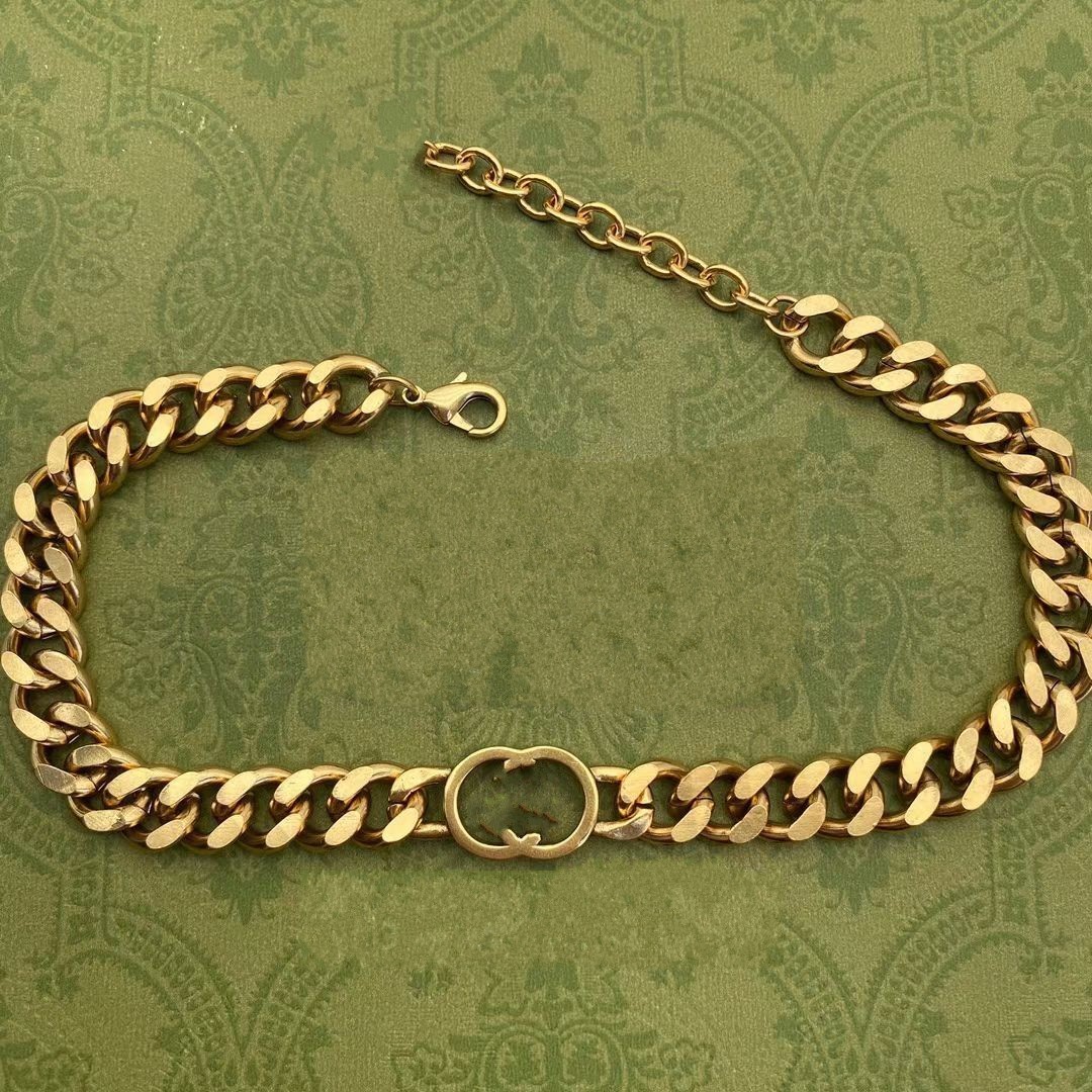 

Vintage Original designer thick Necklace bracelet earrings dangle branded logo letter G choker short 45cm extender chain 5cm girl women men boy gold Jewelry set