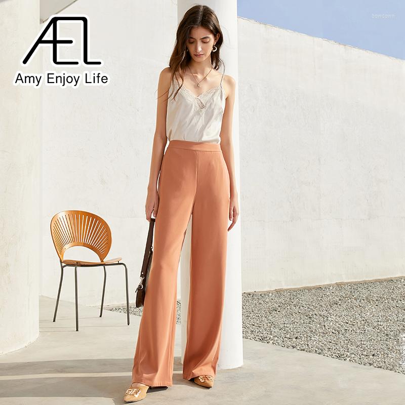 

Women' Pants AEL Summer Loose Long Women Coral Red Wide Leg Trousers Hight Waist Casual Streetwear