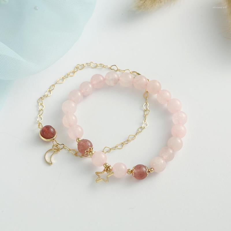 

Link Bracelets Pink Crystal Fashion Star Moon On Hand For Women /Girl Gold Color Bracelet Sets Party Fine Gifts Accessories Jewelry