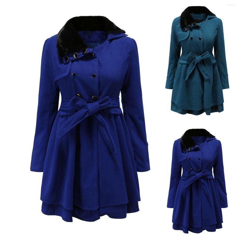 

Women's Trench Coats Women Windbreaker Warm Outwear Button Closure Asymmetrical Hem Cloak Coat Ladies Jackets And, Dark blue