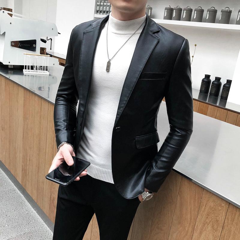 

Men's Suits 2022 Brand Clothing Men's High Quality Casual Leather Suit Blazers/Male Slim Fit Fashion Business Suit/Men's Jacket 4XL, Black