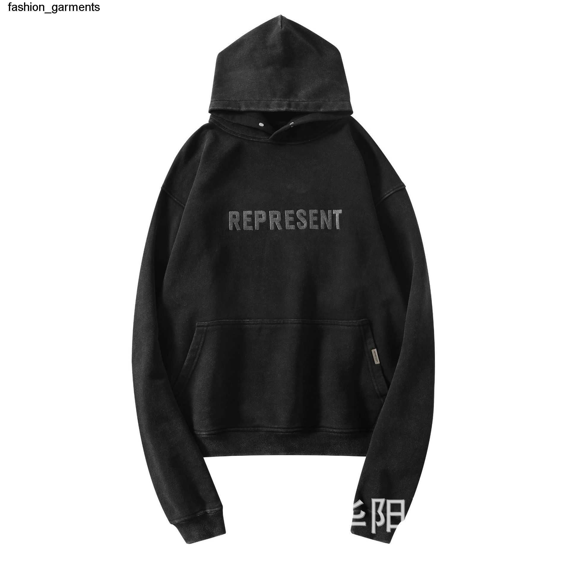 

designer Men' Hoodies Sweatshirts REPRESENT EMBROIDERED LETTERS WASHED SWEATER HOOD, Wash black