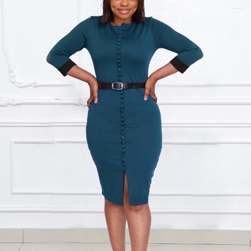 

Casual Dresses Elegant Office For Women Solid Bodycon High Waisted Split Formal Business Work Wear Dress Midi Vestidos Mujer Clothes OL, Green dress