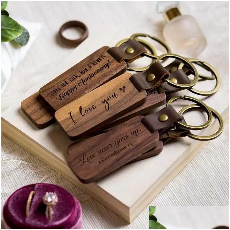 

Keychains Lanyards Wooden Personalize Blanks For Engraving Handmade Leather Keychain Round Rec Wood Lage Decoration Key Ring 92 D3 Dh1Vt