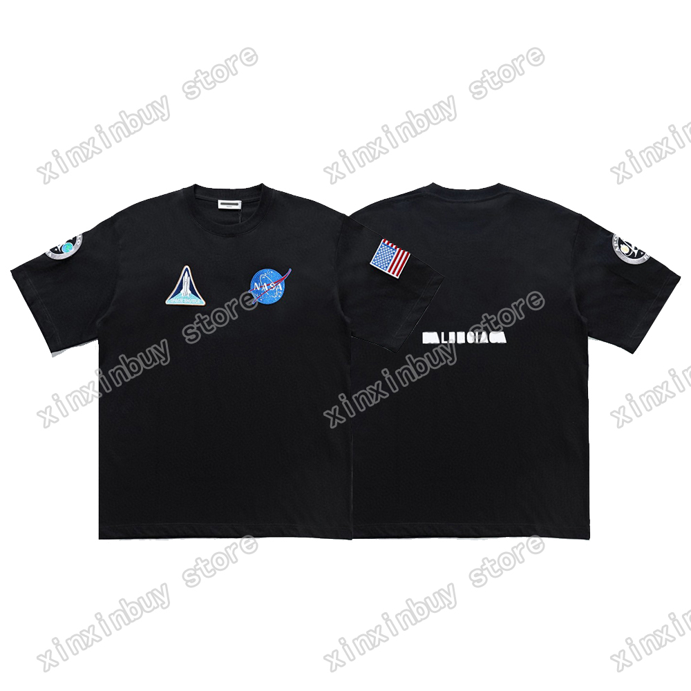 

xinxinbuy Men designer Tee t shirt Paris national flag label print Space patch short sleeve cotton women gray white black XS-L, 01