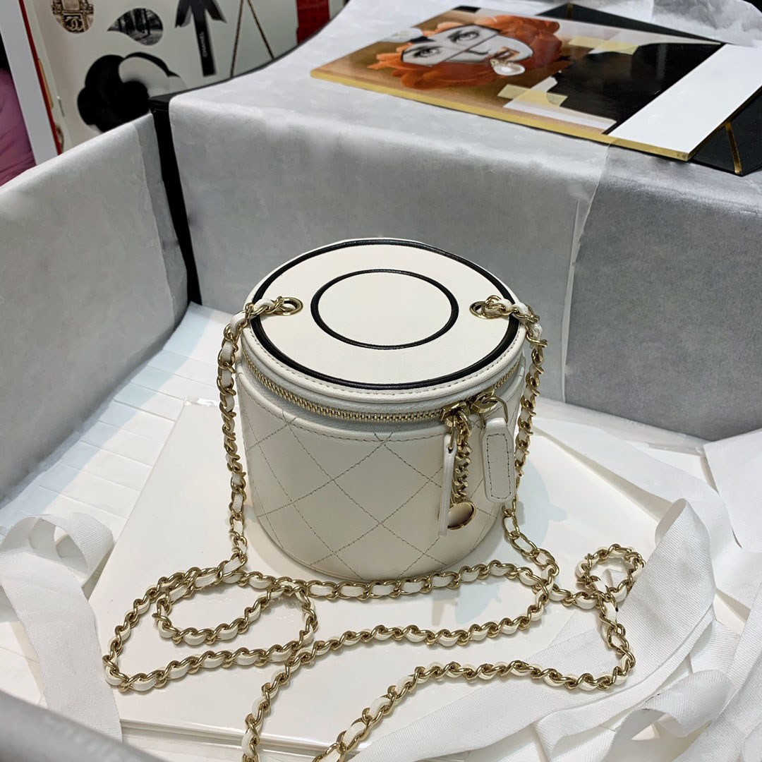 

Luxury Designer Shoulder Bags Mini Fashion women Handbag Tote Chain Bag Zipper Purse Bucket Bag Cross-body Cylinder Black Winter, White