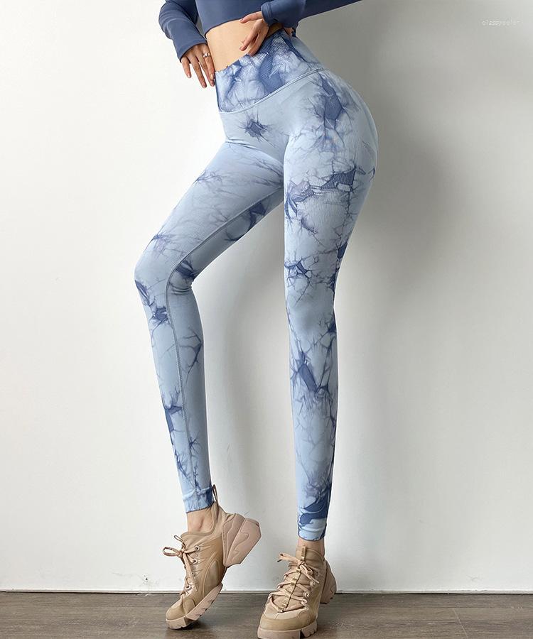 

Women' Pants Women Tie-Dye Print Adults High Waist Sport Tights For Running Gymnastics Fitness Yellow Orange Grey Light Blue  M L XL