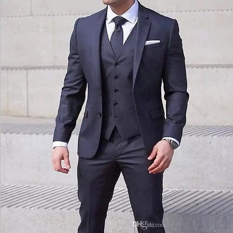 

Fashionable Navy Blue Man Work Suit Slim Fits Groom Tuxedos Wedding Prom Blazer Dinner Party Suits Jacket Pants Vest, White