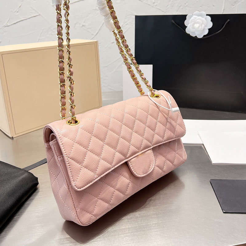 

Womens Medium Shoulder Quilted Bags Classic Double Flap Handbags Timeless Designer Caviar Leather Calfskin GHW/SHW Crossbody Shoulder Outdoor Sacoche 25cm, Box