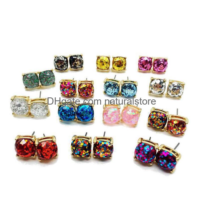 

Stud New Design Square Glitter Sweet Earring Party Cute Elegant Selling Candy Color Drop Delivery Jewelry Earrings Dhbup