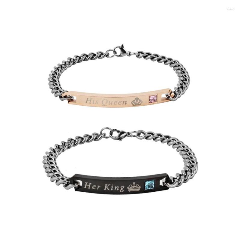 

Link Bracelets FACEINS Stainless Steel For Couples His Queen And Her King Cubic Zirconia Bracelet Lovers Bangles Adjustable
