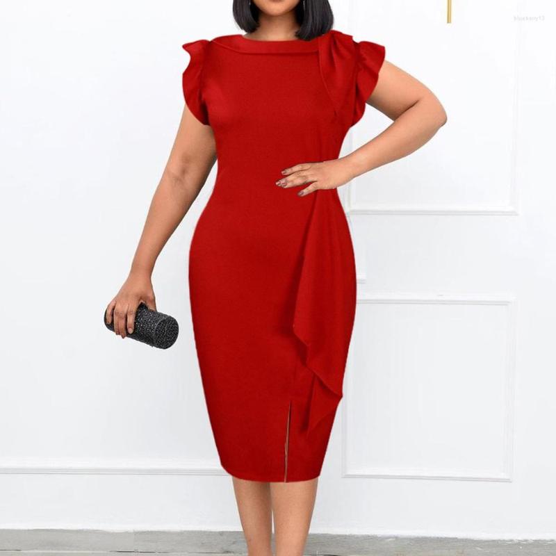 

Casual Dresses Office Dress Elegant Solid Round Neck Sleeveless Bodycon High Waisted Formal Business Work Wear Clothes Midi Wholesale, Blue dress