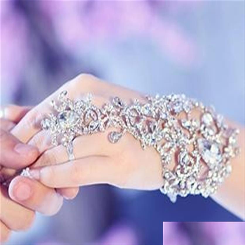 

Jewelry In Stock Sparking Fingerless Crystal Flower Bridal Hand Chain Women Dancing Bracelet Bangles Glove Wedding Acces1788 Drop De Dhlzf