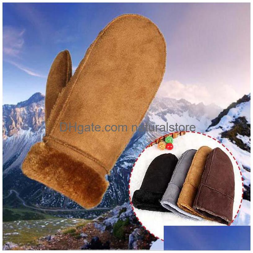 

Mittens Faux Sheepskin Thermal Gloves Fur Trim Suede Leather Winter Thick Cashmere Warm Waist Glove Guantes Drop Delivery Fashion Ac Dhzie