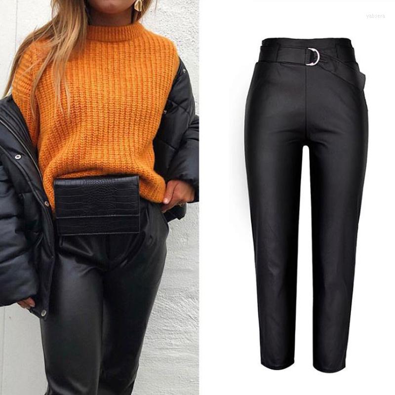 

Women's Pants 2022 Girlfriend Cropped Loose PU Pant Women European Designer High Waist Summer Automotive Leather For Lady B911, Black