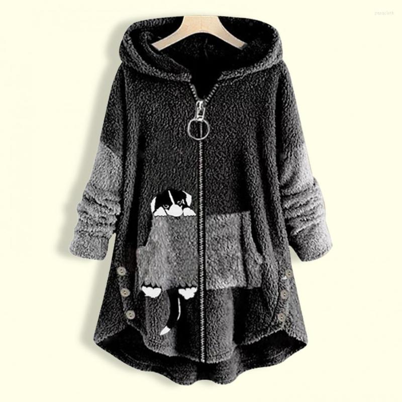 

Women's Trench Coats Stylish Skin-Touching Cartoon Dog Pattern Arc Hem Street Style Double Sides Plush Long Jacket Coat Cardigan Hoodie Warm, Green