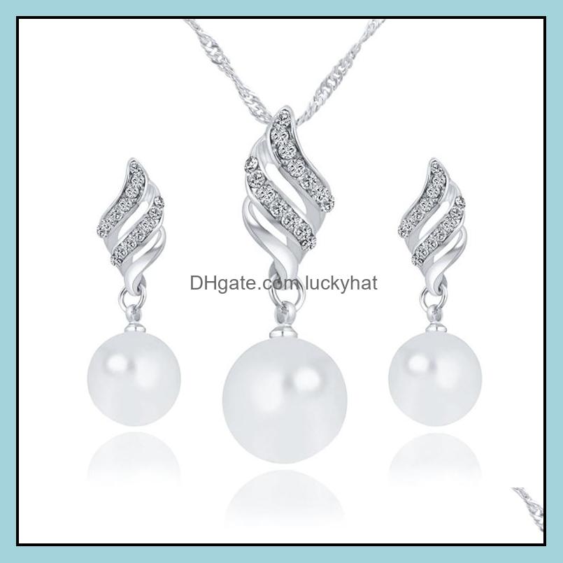 

Earrings Necklace 2Pc/Set Faux Pearl Stud Set Spiral Charm Jewelry Korean Simple Sets For Women Dhs Drop Delivery Otdci, Silver