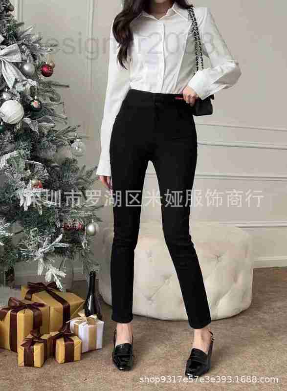 

Women' Jeans designer High end women' wear 22 new P red logo letters embellished stretch slim jeans F69X, Black6