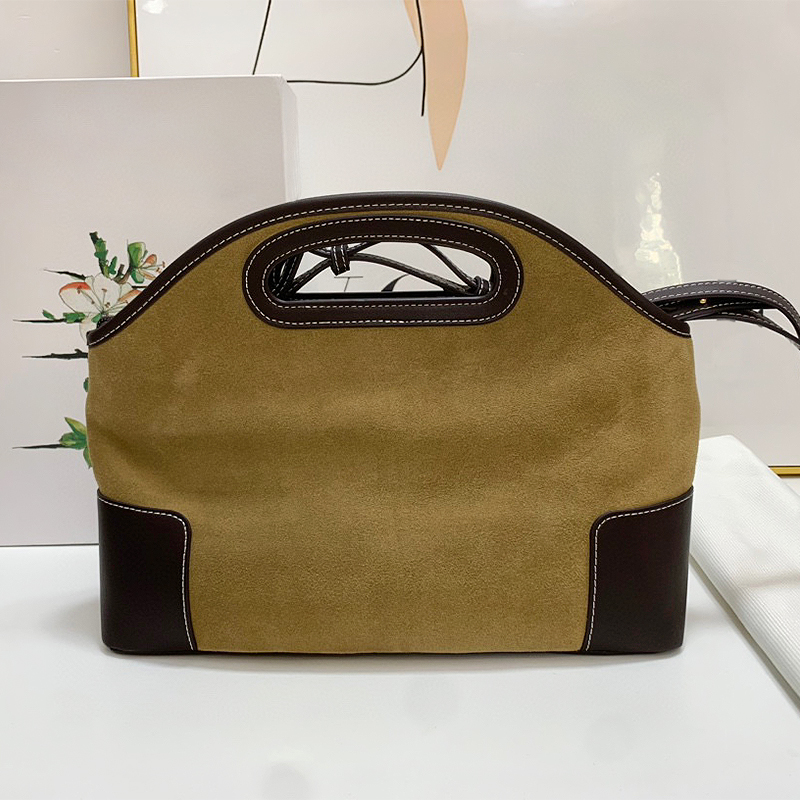 

Real Suede Leather Women Shoulder Totes Bags Female Color Matching Clutches Zipper Handbags Designer Luxury Brand 2023 New Fashion, Dark khaki