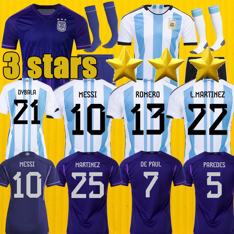 

3 stars 22/ 23 Argentina soccer Jersey Fans and player version DYBALA AGUERO Maradona football shirt Men Kids sets uniform with socks di maria camiseta de futbol 213453, Away player