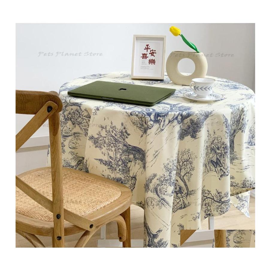 

Table Cloth Ins Rectangar Tablecloth French Retro Blue Ink Painting Pastoral Po Props Picnic Wedding Decoration Drop Delivery Home G Otxik, As show
