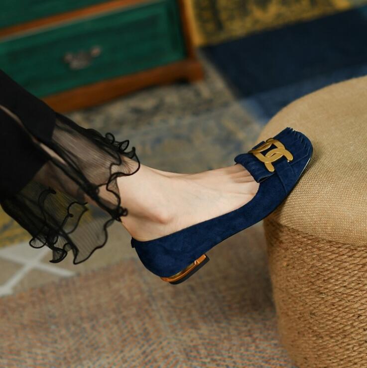 

Gold Metal Single Shoes Square toe Slip on Women Dress Shoes Fashion Sheepskin Driving Loafers Woman Flats