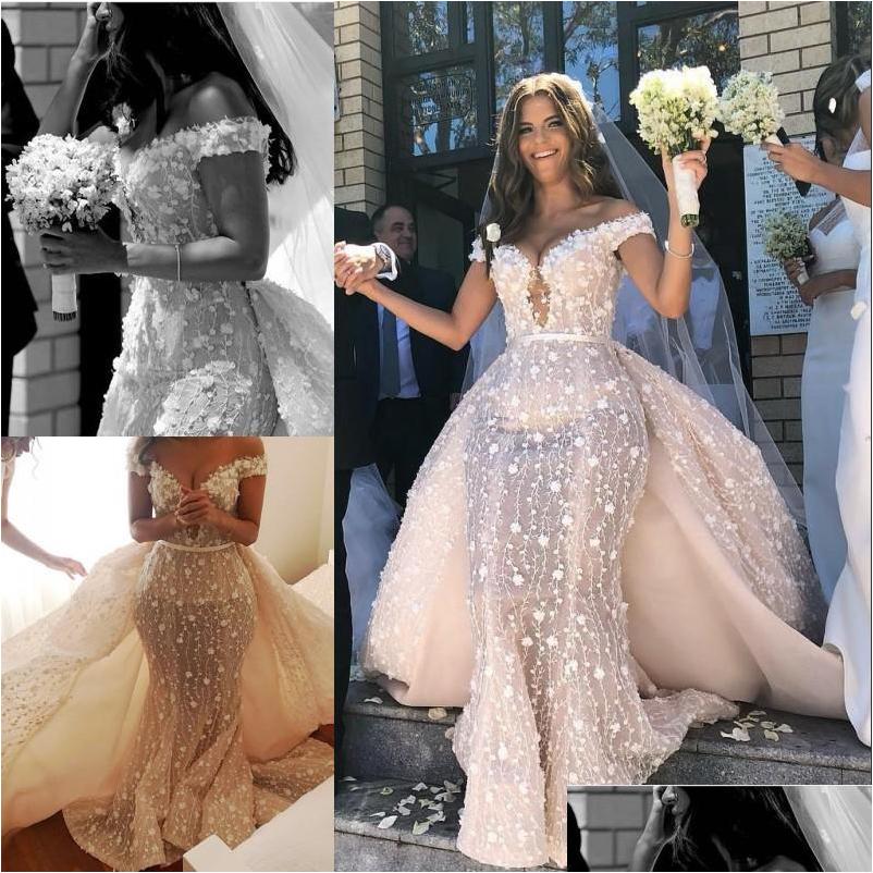 

Sheath Wedding Dresses Lace Mermaid Dress With Detachable Train Sexy Off The Shoder 3D Floral Bridal Gowns Charming S Arabia Long Ro Dhnvz, Same as image