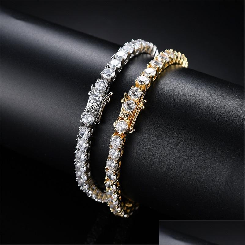 

Tennis Hip Hop Diamonds Chain Bracelets For Men Fashion Luxury Copper Zircons Bracelet 7 Inches 8 Golden Sier Chains Jewelry 101 Dro Dhm7S